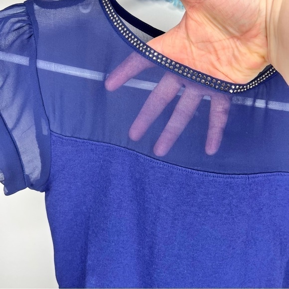 Express Blue Short Sleeve Mesh Formal Dressy Business Casual Blouse Extra Small - Picture 4 of 14